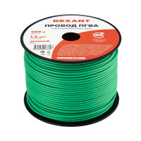 Провод ПГВА 1х1,50мм2, зеленый, 100 м (REXANT) 01-6533