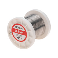 Припой без канифоли ПОС-61, 100 г, 1,0 мм, (олово 61%, свинец 39%) (REXANT) 09-3121