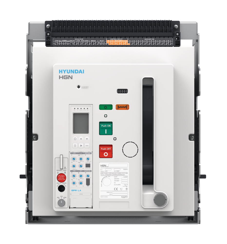 Воздушный выключатель серии HGS, арт. HGS20B3BM0C0S054MBAER (2000А, 3P, 85кА, выкатной c горизонтальным расположением шин, реле GPR-LP) (HD Hyundai Electric) HGS20B3BM0C0S054MAEAGAMB6BARU