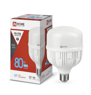 Лампа светодиодная LED-HP-PRO 80Вт 230В E27 с адаптером Е40 6500К 7600Лм IN HOME (IN-HOME) 4690612031149