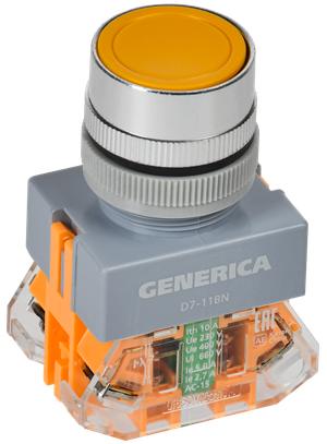 Кнопка D7-11BN d=22мм 1з+1р жел. GENERICA (IEK) BBT50-11BN-3-22-K05-G