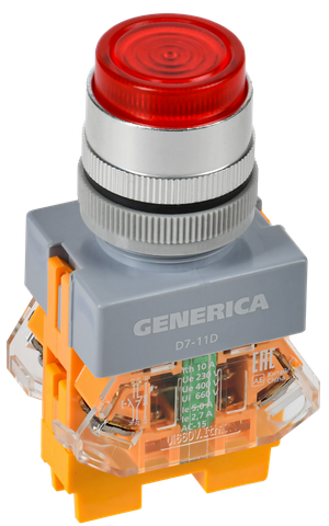 Кнопка D7-11D d=22мм 1з+1р с подсв. кр. GENERICA (IEK) BBT50-11D-3-12-K04-G