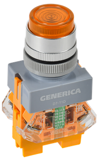 Кнопка D7-11D d=22мм 1з+1р с подсв. жел. GENERICA (IEK) BBT50-11D-3-12-K05-G