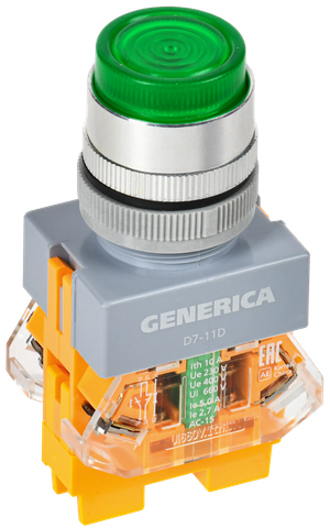 Кнопка D7-11D d=22мм 1з+1р с подсв. зеленая GENERICA (IEK) BBT50-11D-3-12-K06-G