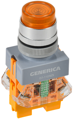 Кнопка D7-11DNZS d=22мм 1з+1р с подсв. и фикс. жел. GENERICA (IEK) BBT50-11DNZS-3-11-K05-G