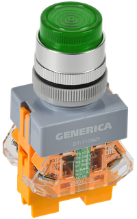 Кнопка D7-11DNZS d=22мм 1з+1р с подсв. и фикс. зеленая GENERICA (IEK) BBT50-11DNZS-3-11-K06-G