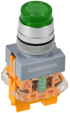 Кнопка D7-11DNZS d=22мм 1з+1р с подсв. и фикс. зеленая GENERICA (IEK) BBT50-11DNZS-3-11-K06-G