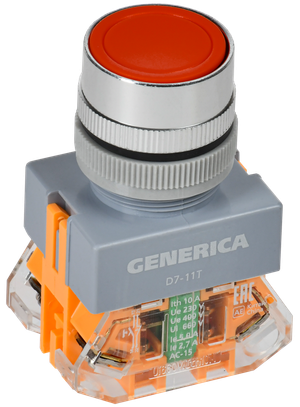 Кнопка D7-11T d=22мм 1з+1р с фикс. кр. GENERICA (IEK) BBT50-11T-3-21-K04-G