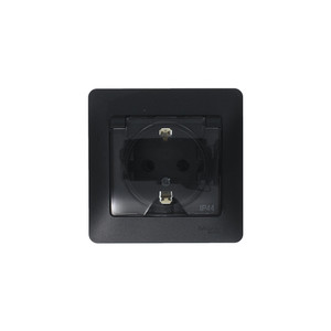 GLOSSA Розетка с заземлением со шторками с крышкой IP44 антрацит в сборе (Systeme Electric) GSL000748