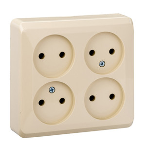 ЭТЮД Розетка четырехместная наружная без заземления без шторок 16А 250B кремовая (Systeme Electric) PA16-205K