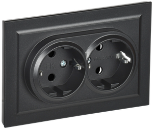 BRITE Розетка двойная с заземлением без защитных шторок 16А в сборе РС12-3-БрЧ черный (IEK) BR-R21-16-K02-F