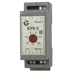 Блок упавления климатом (термостат) для обогревателей, на DIN-рейку, -60° ? +80°С, IP20, 95х59х35мм, до 2-х обогревателей (Тахион-климат) БУК-5