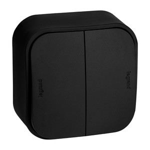 Выключатель 2-клавишный для открытой установки проходной 10А черный матовый QUTEO (IEK) 782479