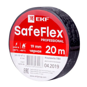 Изолента ПВХ черная 19мм 20м серии SafeFlex (EKF) plc-iz-sf-b