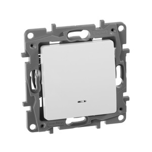 Выключатель 1-клавишный проходной с подсветкой/индикацией 10А безвинтовое крепление белый ETIKA (IEK) 672215