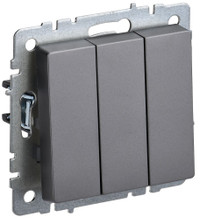BRITE Выключатель трехклавишный 10А ВС10-3-0-БрС сталь (IEK) BR-V30-0-10-K46