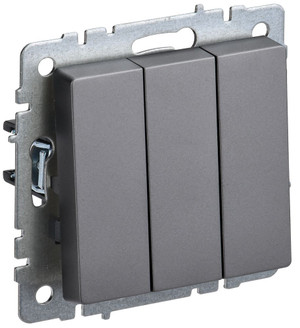 BRITE Выключатель трехклавишный 10А ВС10-3-0-БрС сталь (IEK) BR-V30-0-10-K46