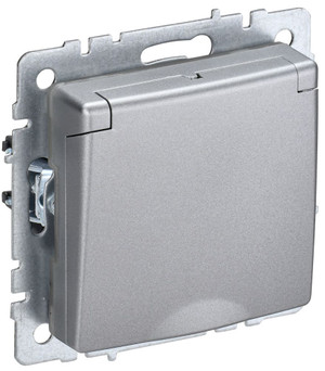 BRITE Розетка с заземлением с защитными шторками и крышкой 16А IP44 РСбш10-3-44-БрА алюминий (IEK) BR-R16-16-44-K47