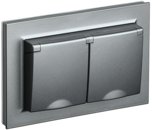 BRITE Розетка двойная с заземлением с защитными шторками и крышкой 16А в сборе IP44 РСбш12-3-44-БрС сталь (IEK) BR-R26-16-44-K46-F