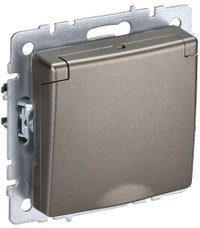 BRITE Розетка с заземлением с защитными шторками и крышкой 16А IP44 РСбш10-3-44-БрШ шампань (IEK) BR-R16-16-44-K37