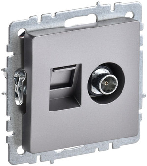 BRITE Розетка двойная TV+RJ45 кат.5E РТВ/РК12-БрС сталь (IEK) BR-AK20-1-K46