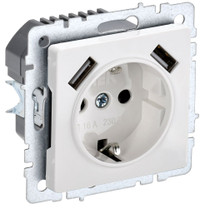 BRITE Розетка 1 пост с заземлением с защитными шторками 16А с USB A+A 5В 3,1А РЮш10-2-БрБ белый (IEK) BR-R14-16-U21-D31-K01
