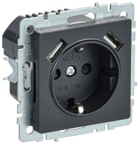 BRITE Розетка с заземлением с защитными шторками 16А с USB A+A 2,1А РЮш10-1-БрЧ черный (IEK) BR-R14-16-U21-D21-K02