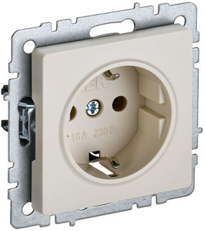 BRITE Розетка с заземлением с защитными шторками 16А РС14-1-0-БрКр бежевый (IEK) BR-R14-16-K10