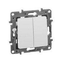 Выключатель 2-клавишный проходной 10А безвинтовое крепление белый ETIKA (IEK) 672212