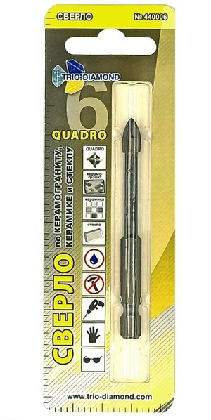 Сверло по керамике и стеклу квадро 6 мм (TRIO-DIAMOND) 440006