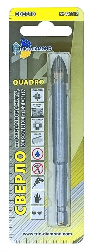 Сверло по керамике и стеклу квадро 12 мм (TRIO-DIAMOND) 440012
