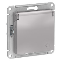Розетка ATLASDESIGN с заземлением со шторками с крышкой 16А IP20 механизм алюминий (Systeme Electric) ATN000346