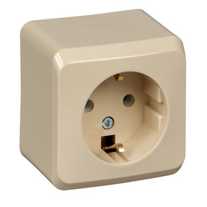 ЭТЮД Розетка наружная с заземлением без шторок бежевая (Systeme Electric) PA16-003K