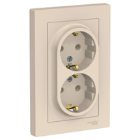 Розетка ATLASDESIGN двойная с заземлением 16А в сборе бежевый (Systeme Electric) ATN000224