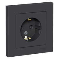 Розетка ATLASDESIGN с заземлением со шторками 16А в сборе карбон (Systeme Electric) ATN001044