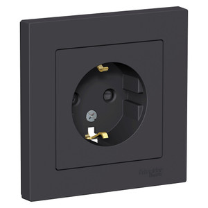 Розетка ATLASDESIGN с заземлением со шторками 16А в сборе карбон (Systeme Electric) ATN001044