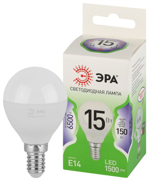 Лампа светодиодная LED 15 Вт 1500Лм 6500К шар холодный E14 220-240В LED P45-15W-865-E14 Green Line (ЭРА) Б0067054