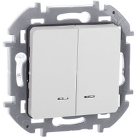 Выключатель 2-клавишный с подсветкой/индикацией 10АХ безвинтовое крепление белый INSPIRIA (IEK) 673630