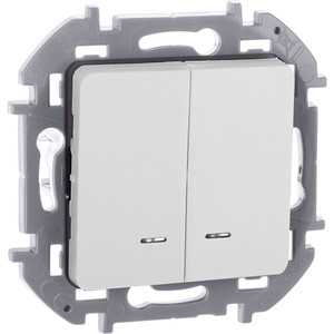 Выключатель 2-клавишный с подсветкой/индикацией 10АХ безвинтовое крепление белый INSPIRIA (IEK) 673630