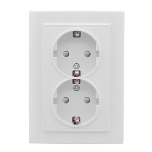 Розетка Минск 2-местная СП с заземлением 16А белая защитные шторки (EKF) ERR16-128-100