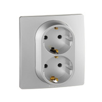 Розетка 2-местная с заземлением без защитных шторок 16А в сборе алюминий ETIKA (IEK) 672423