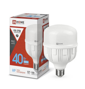 Лампа светодиодная LED-HP-PRO 40Вт 230В Е27 с адаптером E40 6500К 3800Лм IN HOME (IN-HOME) 4690612031101