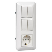 Прима С/У БЛОК: розетка с заземлением + выключатель двухклавишный + выключатель двухклавишный белый (Systeme Electric) BK2VR-008B-BI