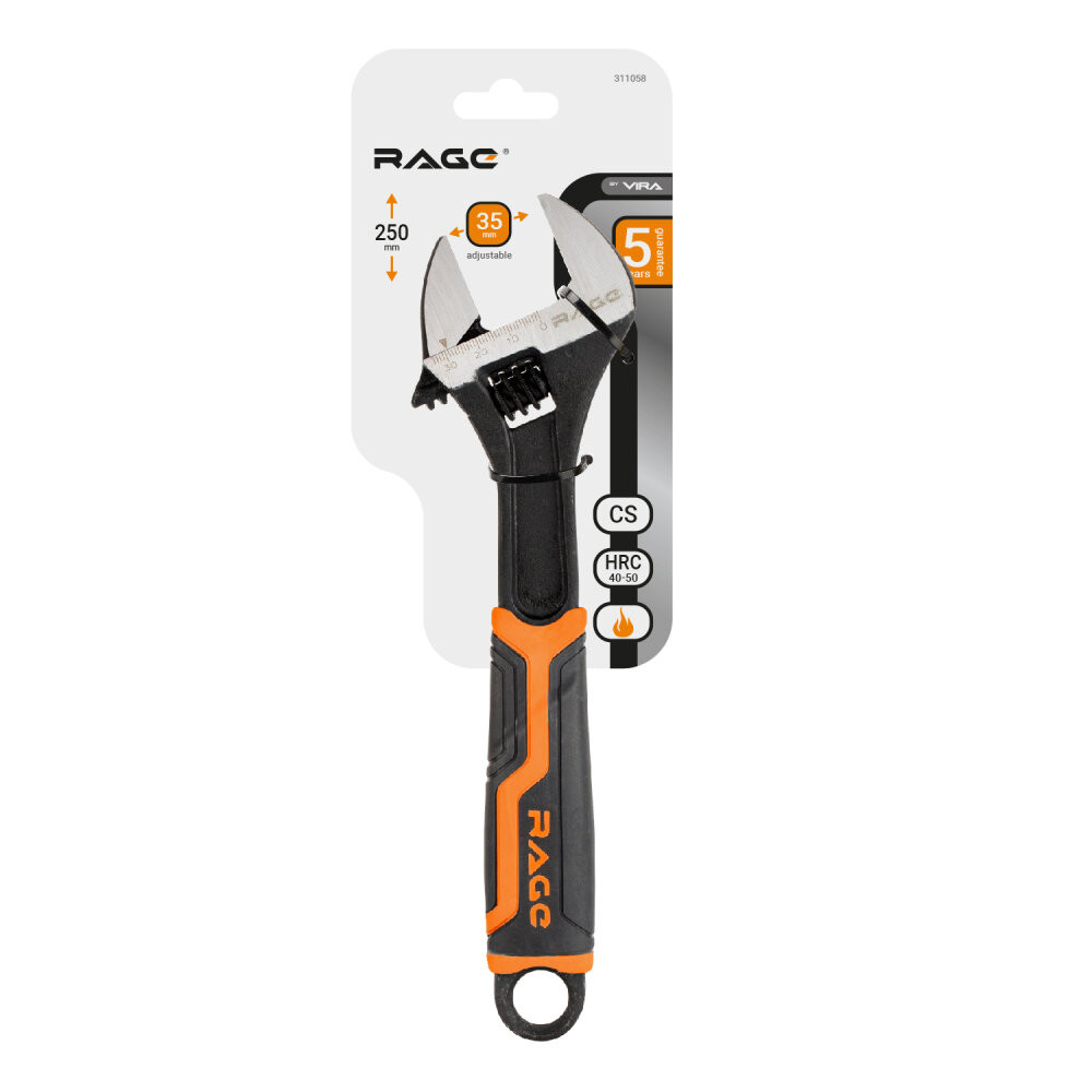 Ключ разводной усиленный 250 мм зев до 35 мм (Rage) 311058