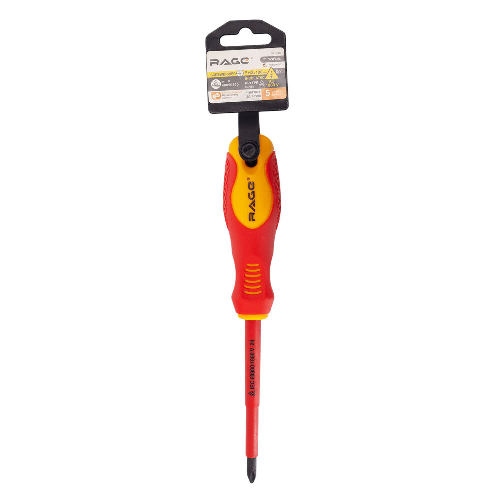 Отвертка диэлектрическая крестовая VDE PH2 x 100 (Rage) 397020
