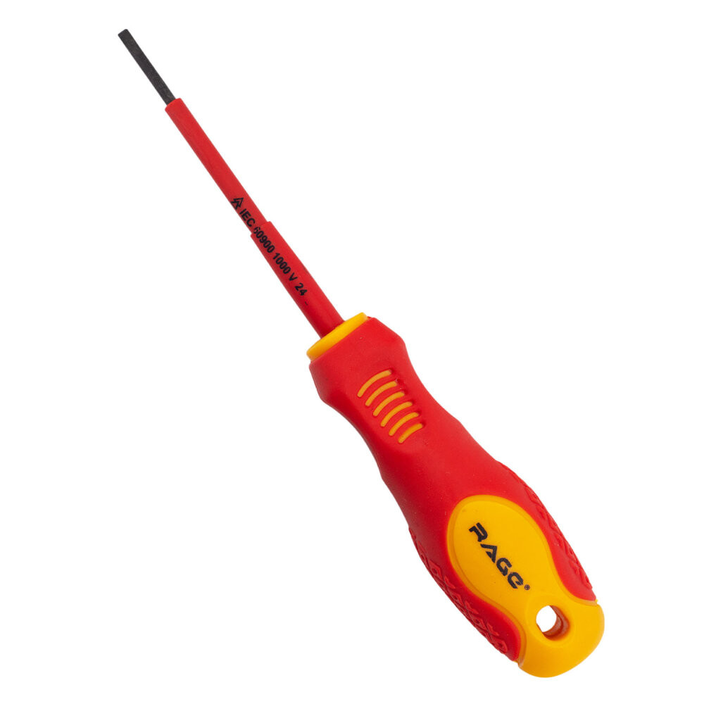 Отвертка диэлектрическая 1000В VDE SL2.5 х 75 мм (Rage) 397024