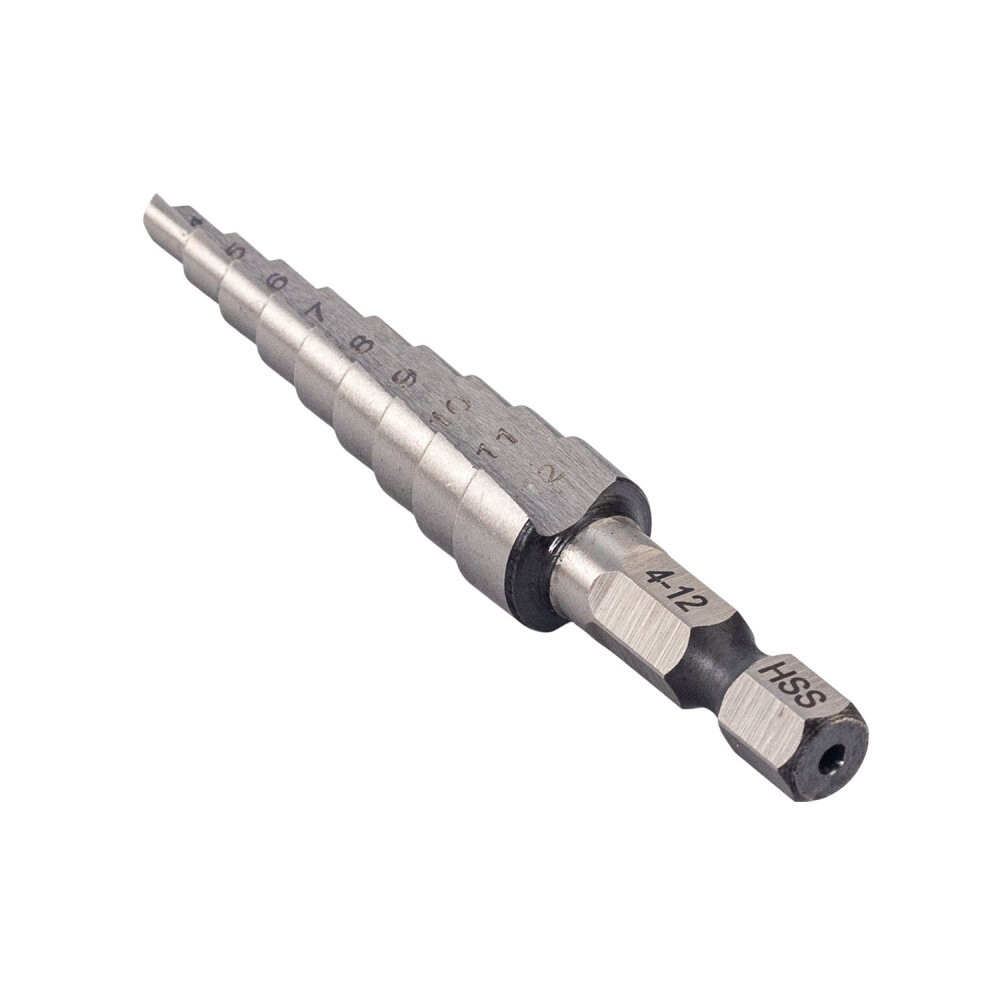 Сверло ступенчатое Р6М5 с шестигранным хвостовиком 4-12 мм (Rage) 554001