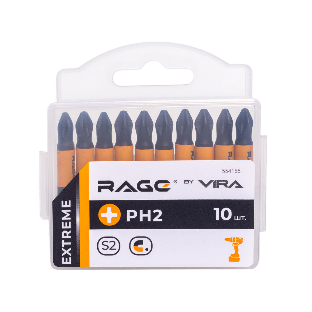 Биты магнитные S2 PH2 x 50 мм 10 шт (Rage) 554155