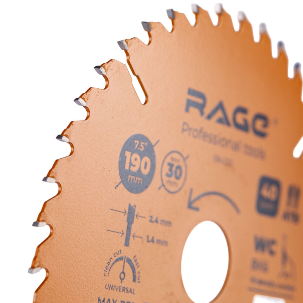 Диск пильный универсальный 190 мм 40 зубьев посадка 30 мм + кольцо 20 мм 16 мм (Rage) 594233