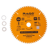 Диск пильный универсальный 255 мм 60 зубьев посадка 30 мм + кольцо 25.4/20/16 мм (Rage) 594239
